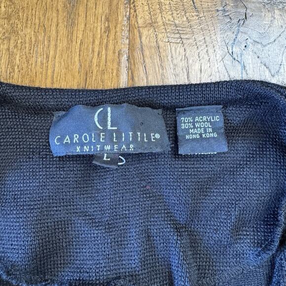 VTG Carole Little Cardigan Sweater Wool Blend Floral Beaded Embroidered Women L - Picture 2 of 5